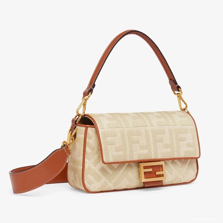 Vintage HOT Fendi Motif FF In Straw Medium Baguette Bag Beige 0805